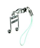 ラインストーン 十六部音符 携帯ストラップシルバー キーホルダー 音楽 楽器 楽譜 キラキラ 石 可愛い 綺麗 スマホ