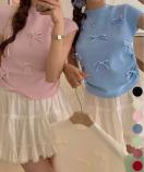 送料無料 新品 リボン付きリブニット プチハイネック夏服