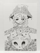 オリジナルイラスト 手描きイラスト 魔術 ハンドメイド 絵 モノクロ 原画 アナログ アート 女の子 illustration