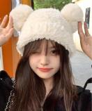 送料無料 新品 くま耳ニット帽 小顔 レディース 韓国風
