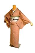 【最高峰】新品同様 ときがら茶色 飾花地紋 1つ紋 色無地 身丈161.5cm 裄丈64.5cm T3459