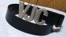 正規未 激レア ヴェルサーチ クラシック VJCブランドロゴ文字バックル レザーベルト 黒 70 スペルアイコン ラグジュアリー
