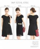 丸井購入●定価15,400円●アシンメトリービジュードレス●黒ブラック●アコーディオンスカート ビーズ●POURVOUS