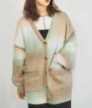 tiptop フリーサイズ グラデーションカラー ルーズニットカーディガン グリーン系 ゆったりニット Vネックニット