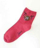 スカジャン風トラ&ローズ柄ソックス。チェリーピンク