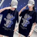 ゆったりtシャツ  ロング丈キラキララインストーン付き ダブルクマ柄 大きいサイズ