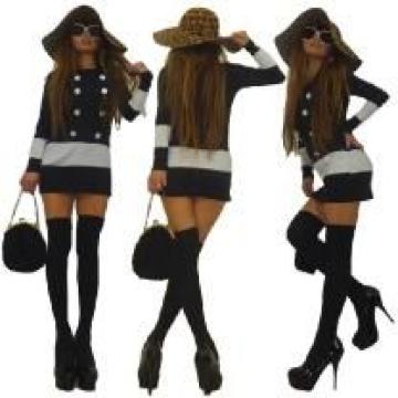 《New》クラシカルドール★バイカラーxダブルボタン・美ライン*ワンピ<ブラック>