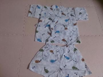 80 甚平 カブトムシ柄 白 美品