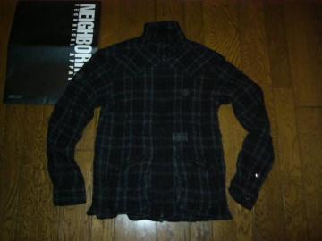 美中古NEIGHBORHOODBLACKICONチェックシャツジャケットS黒