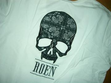 ロエン ROEN ペイズリー柄 スカル Tシャツ S 白 ラインストーン 骸骨