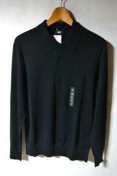 新品 UNIQLO ユニクロ メリノニットポロセーター 長袖 ブラック M メンズ 秋冬 ポロシャツ トップス アウトドア 未使用
