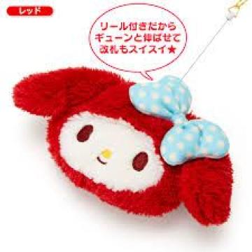 【マイメロディ】可愛い♪伸びるリール&ファスナーポケット付 フェイスパスケース レッド