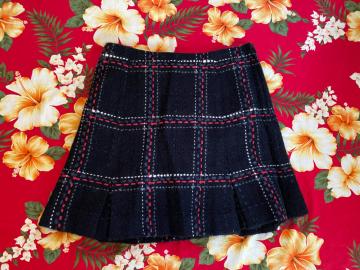 prideglide☆ブラックスカート☆可愛いチェック刺繍☆ラメ入