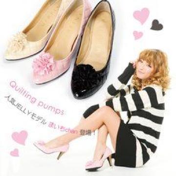 《New》まいち愛用★フラワー・エナメル*キルティングパンプス<ブラックL>
