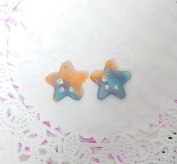 ★ハンドメイド素材★ストーン付きべっこう風チャーム・星