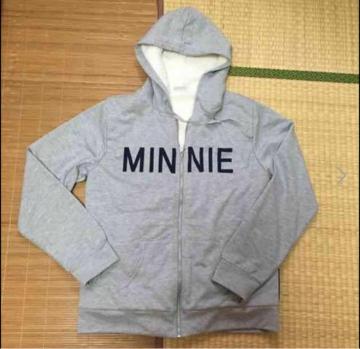 ディズニー・前後ミニーマウス柄ジップアップ裏ボアパーカー