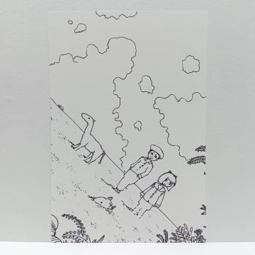 オリジナルイラスト 手描きイラスト 水平線 ハンドメイド インテリア 絵 モノクロ 白黒 原画 アナログ アート 自作 島 art