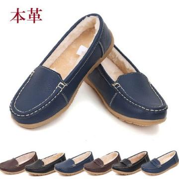 L★暖かい本革モカシンシューズスリッポンぺたんこ スニーカー