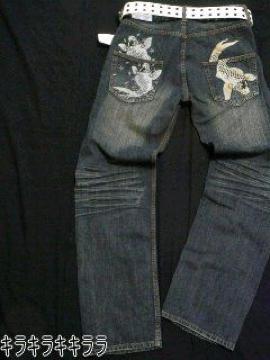 《New》和柄★ちりめん切り替え【鯉*刺繍】ヴィンテージ風デニム<w82>