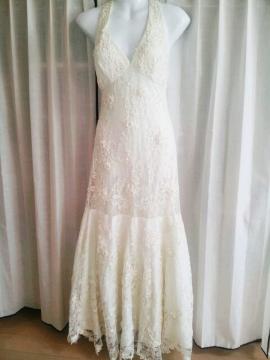 Chicas白レースフラワースパンインポートマーメイドロングドレス