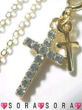 【プラチナ】ゴールドWクロスネックレス 箱付