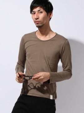 □ナノユニバース オーガニック 長袖 Uネック Tシャツ/メンズ/S/茶☆新品