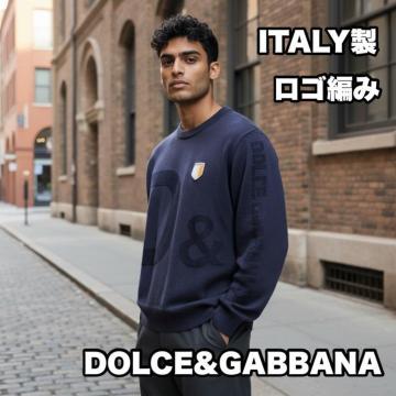 DOLCE&GABBANA ロゴ編み ニット セーター ダークネイビー デカロゴ ドルガバ イタリア製 L相当