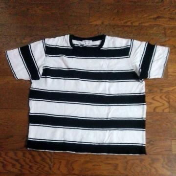 GLOBAL WORK メンズ Lサイズ 白黒 ボーダー 半袖 Tシャツ
