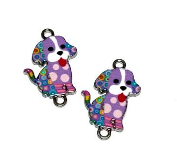 249 紫系 水玉の犬 わんこ 2個 動物チャーム パーツ ダブルカン仕様◯