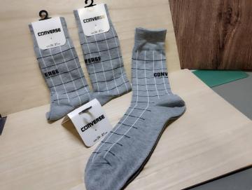 k福)薄い灰チェック)3足)25-27cm)福助製 コンバース★靴下 ソックス 薄手 13744 普通丈 ふくらはぎ上付近