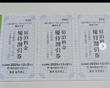 三交イン 宿泊料金割引券 土日祝宿泊2000円引 3枚セット 期限12月末 三重交通株主優待券