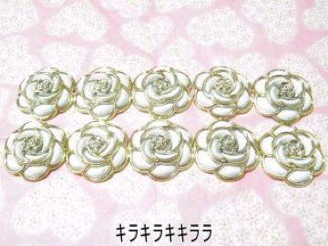 《New》デコパーツ★プリンセス・カメリア<ホワイトxゴールド枠*42mm>【10個セット】