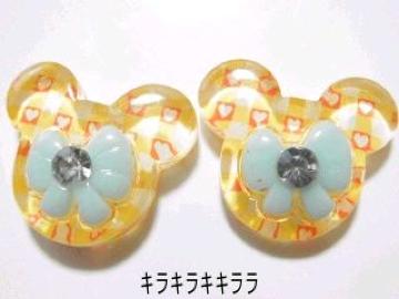 《New》デコパーツ★リボン付(ラインストーン)*ミッキー型【2個セット】