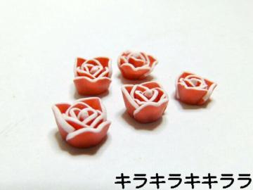 《New》<樹脂粘土>樹脂バラ(薔薇)*デコパーツ【レッド=5個セット】