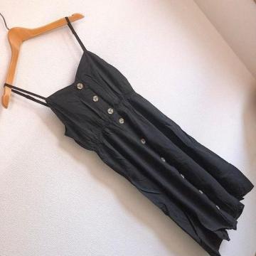 ◆バックリボンリネンマキシワンピ◆ブラックM*背中リボン★肌見せ♪海*秋コーデ美品