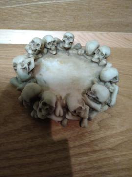 中古(未使用)ドクロ骸骨スカル灰皿 陶器製