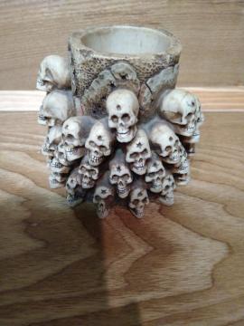 中古ドクロ骸骨スカル キャンドルスタンド(燭台)陶器製
