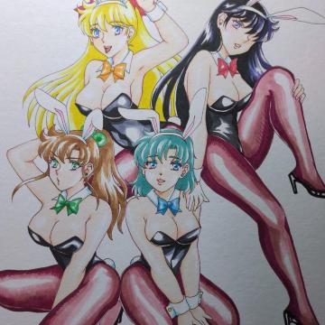 自作イラスト・送料込・セーラームーン・セーラー戦士・バニーガール・全身・大色紙