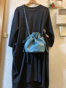 新品ブルーグリーン2way巾着ポシェット