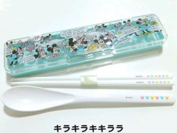 《New》ミッキーマウス&ミニーマウス★お弁当*エコの為・スプーン&箸&ケース.セット