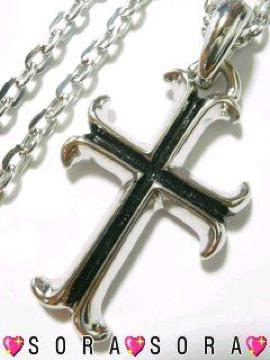 【プラチナ】クロムハーツ風♪クロスネックレス 箱付