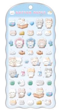 COTTON PUFFY CATS �Ղ��Ղ��V�[�� �˂� �l�R �L����� ���킢�� �X�e�b�J�[ �f�R���[�V����