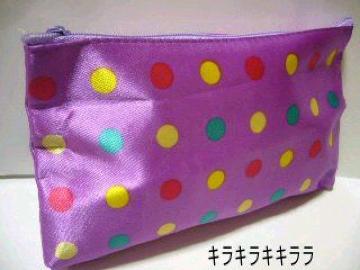 《New》便利なミラー付★カラフルドット柄*ポーチ<パープル>