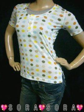 カラフル 水玉ドット柄♪レイヤード ヘンリーTシャツ