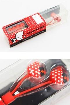 【キティ】可愛い♪iPhone.スマホ.iPodに イヤーピアス付 ステレオイヤホン S/M/L