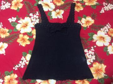 レストローズ☆黒キャミ☆胸元リボン取り外し可☆