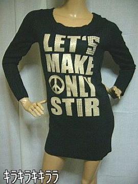 《New》ゴールドラメ★ピースプリ*ニットワンピ<ブラックM>