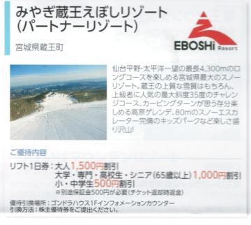 日本駐車場AA☆みやぎ蔵王えぼしリゾート リフト利用割引券1枚(枚数変更可) 最大5名で7500円の割引可能