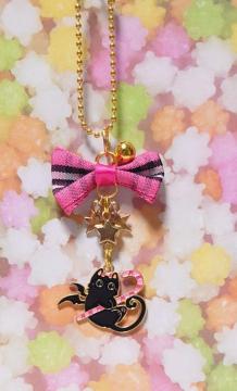 ハンドメイド♪ハロウィンチャーム★ポールチェーン・スティック持ちデビルクロネコちゃん