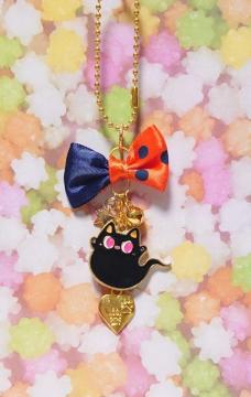 ハンドメイド♪ハロウィンチャーム★ポールチェーン・ゴーストクロネコネコちゃん